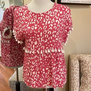 Pink Leopard Tassel Peplum Top